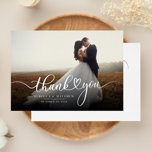 Hand-Lettered Wedding Day Photo Thank You Silver (Wedding Photo Script Hand-Lettered Silver Foil Thank You Card)