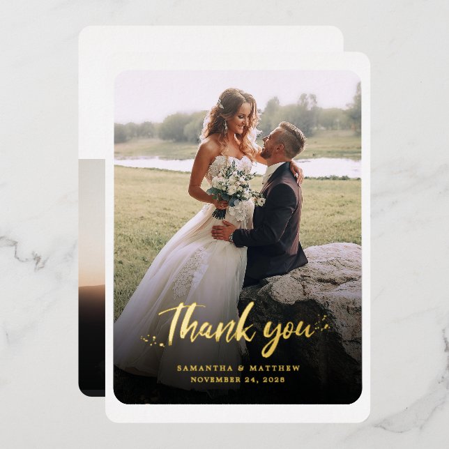 Hand-Lettered Wedding Photo Thank You Gold (Front/Back)