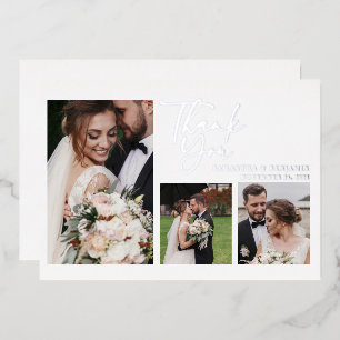Hand-Lettered Wedding Photos Thank You Silver