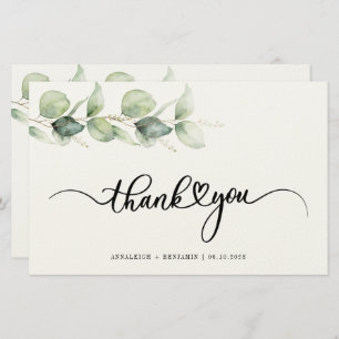 Hand-Lettered Wedding Thank You Eucalyptus Foliage Stationery