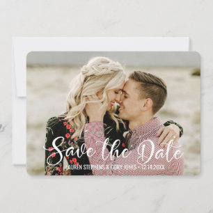 Hand Lettered White and Black Script Save The Date