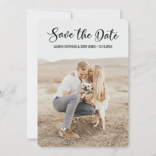 Hand Lettered White and Black Script Save The Date