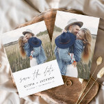 Hand Lettered White Save the Date Photo<br><div class="desc">Modern and Elegant Photo Save the Date Wedding Card. The save the date invitation card includes white Hand Lettered typography and chic and simple design on a white background that you can add your customised engagement photograph picture to.</div>