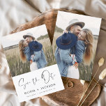 Hand Lettered White Save the Date Photo<br><div class="desc">Modern and Elegant Photo Save the Date Wedding Card. The save the date invitation card includes white Hand Lettered typography and chic and simple design on a white background that you can add your customised engagement photograph picture to.</div>
