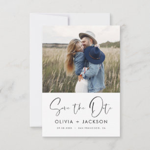 Hand Lettered White Save the Date Photo Script