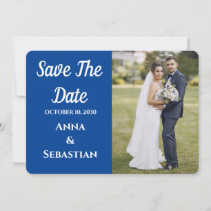 Hand-lettered white script overlay design photo we save the date