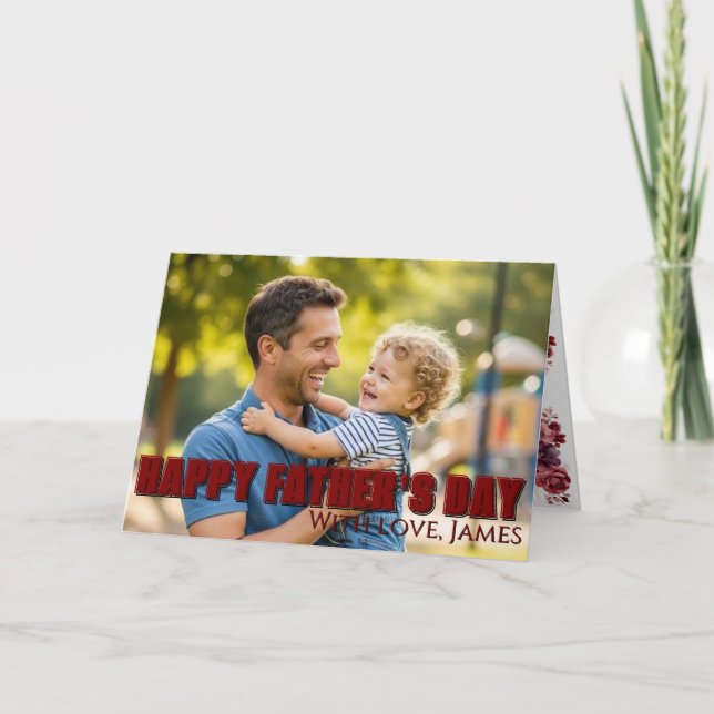 Hand-Lettered White Script Photo Father's Day Card (Front)