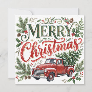 Hand Lettering Christmas Red Truck Photo Card