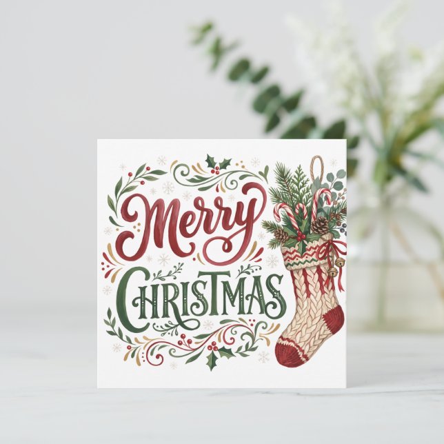 Hand Lettering Christmas Stocking Photo Card (Standing Front)