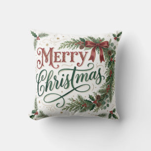Hand Lettering Christmas Wreath Cushion