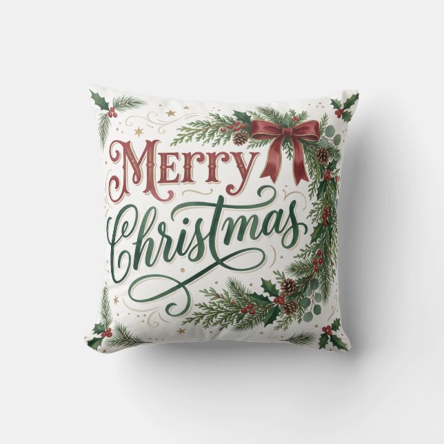 Hand Lettering Christmas Wreath Cushion (Front)