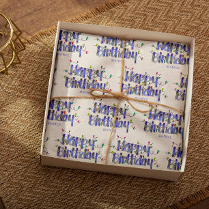 Hand Lettering Dusty Blue Customised Birthday Tissue Paper