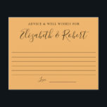Hand Lettering elegant simple advice well wishes<br><div class="desc">Elegant,  chic,  simple,  modern,  minimalist style wedding advice cards. Features a hand lettering style font that features the names of the bride and groom. Great for fall or autumn weddings,  as it has fall colours - brown and orange.</div>