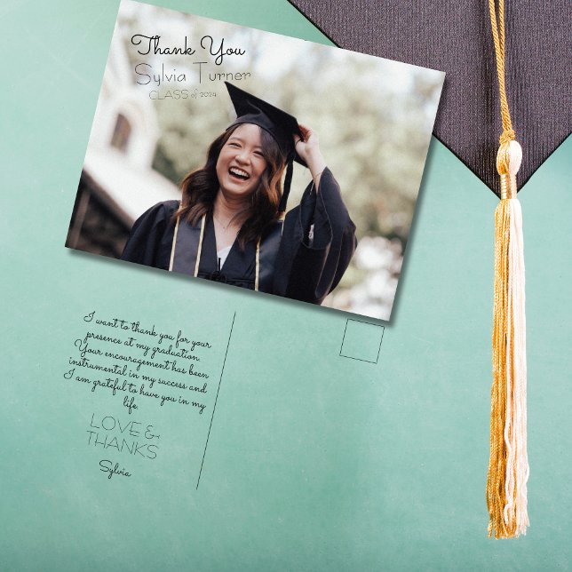 Hand Lettering Graduation Thank You Postcard (Graduation thank you postcard)