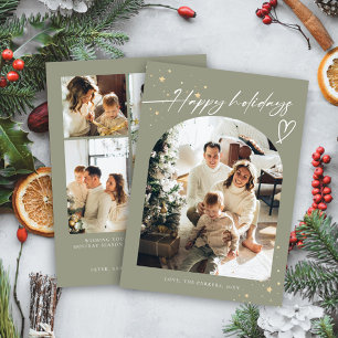 Hand Lettering Happy Holidays Christmas 5 Photo Holiday Card