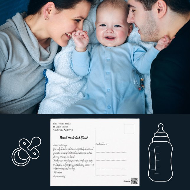 Hand Lettering Photo Baby Shower Thank You  Postcard (Creator Uploaded)