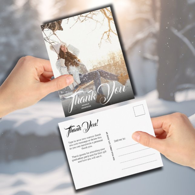 Hand Lettering Photo Graduation Thank You Postcard (Creator Uploaded)