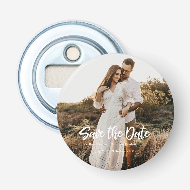 Hand Lettering photo Save the Date Bottle Opener (Front)