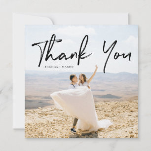 Hand Lettering Photo Square Wedding Thank You Card