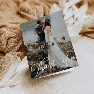 Hand Lettering Photo Wedding Folded Thank You Card