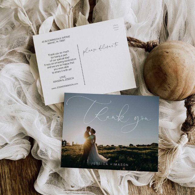 Hand Lettering Photo Wedding Thank You Postcard (Creator Uploaded)