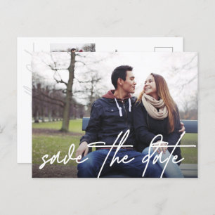 Hand lettering Save the date Modern photo  Announcement Postcard