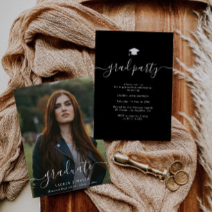 Hand lettering script photo graduation party invitation