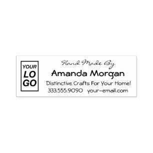 Hand Made By, Logo DIY Name Tag Line, Phone, Email Self-inking Stamp
