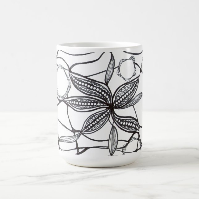 Hand-made design of lines and flowers magic mug (Center)