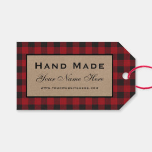 Hand Made Red Plaid Kraft Tags