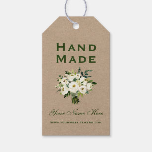 Hand Made Watercolor Green Floral Kraft Tags