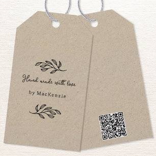 Hand Made With Love Brown Paper QR code Price Tag