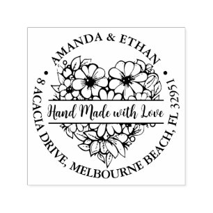 Hand made with Love Flower Heart Theme Self-inking Stamp