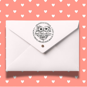 Hand made with Love Flower Heart Theme Self-inking Stamp