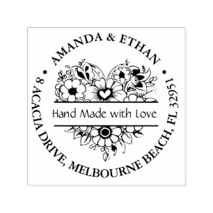Hand made with Love Foral Theme Self-inking Stamp