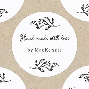 Hand Made With Love Personalized Botanical Leaf Classic Round Sticker