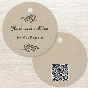 Hand Made With Love QR code Brown Price Hang Tag