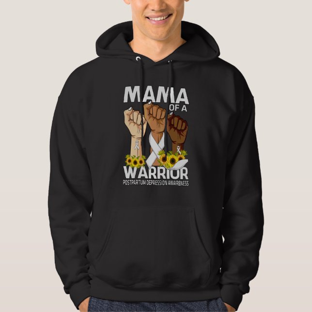 Hand Mama Of A Warrior Postpartum Depression Aware Hoodie (Front)