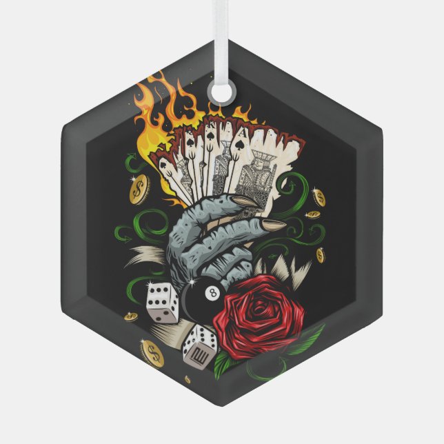 Hand Of Cards Glass Tree Decoration (Front)