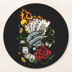 Hand Of Cards Round Paper Coaster