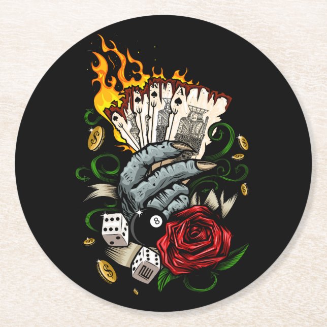 Hand Of Cards Round Paper Coaster (Front)