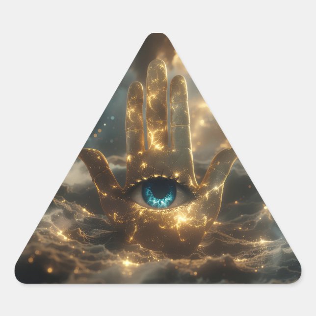 HAND OF FATIMA – HAND OF HAMSA – ZEN BUDDHISM  TRIANGLE STICKER (Front)
