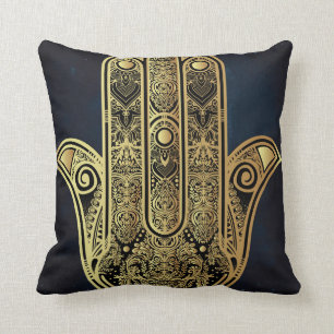 Hand of Fatima,symbol of protection,Hamsa,gold on Cushion