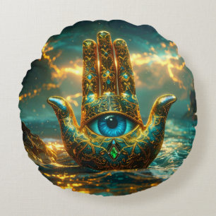 HAND OF HAMSA – HAND OF FATIMA – ZEN BUDDHISM ROUND CUSHION