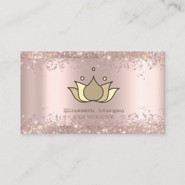 Hand paint Lotus Rose Gold Glitter Dust Yoga  Business Card (Front)
