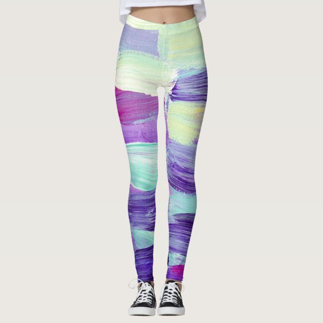 Hand Painted Abstract Art Background Leggings (Front)