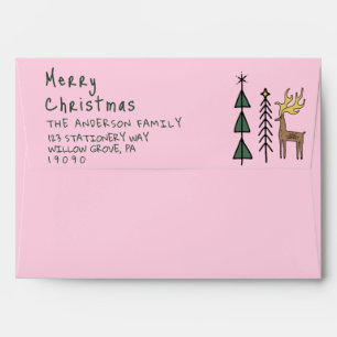 Hand Painted Abstract Christmas Trees Reindeer Envelope
