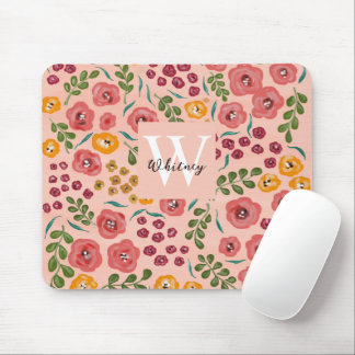  Hand-painted Abstract Floral Blush Pink Mouse Pad