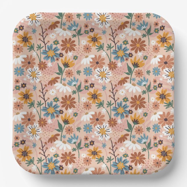 Hand Painted Abstract Floral Pattern-23136 Paper Plate (Front)