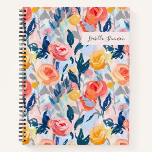 Hand-Painted Abstract Floral Personalised Blue Notebook